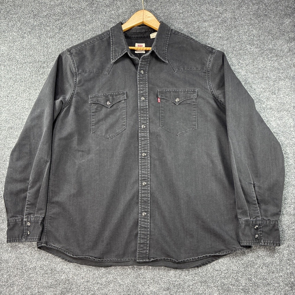 Levis Pearl Snap Denim Button Up Shirt Men's XL Black Western Standard Fit